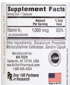 Bio-Tech Pharmacal Vitamin K1 three pack bundle bottle back label product details