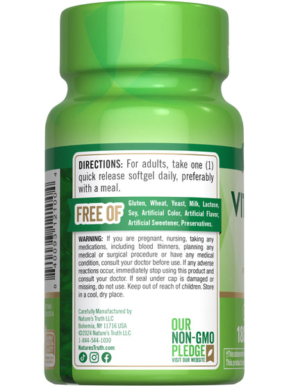 Authentic Nature's Truth Vitamin K2 100 mcg dietary supplement bottle packaging for cardiovascular and bone metabolism support