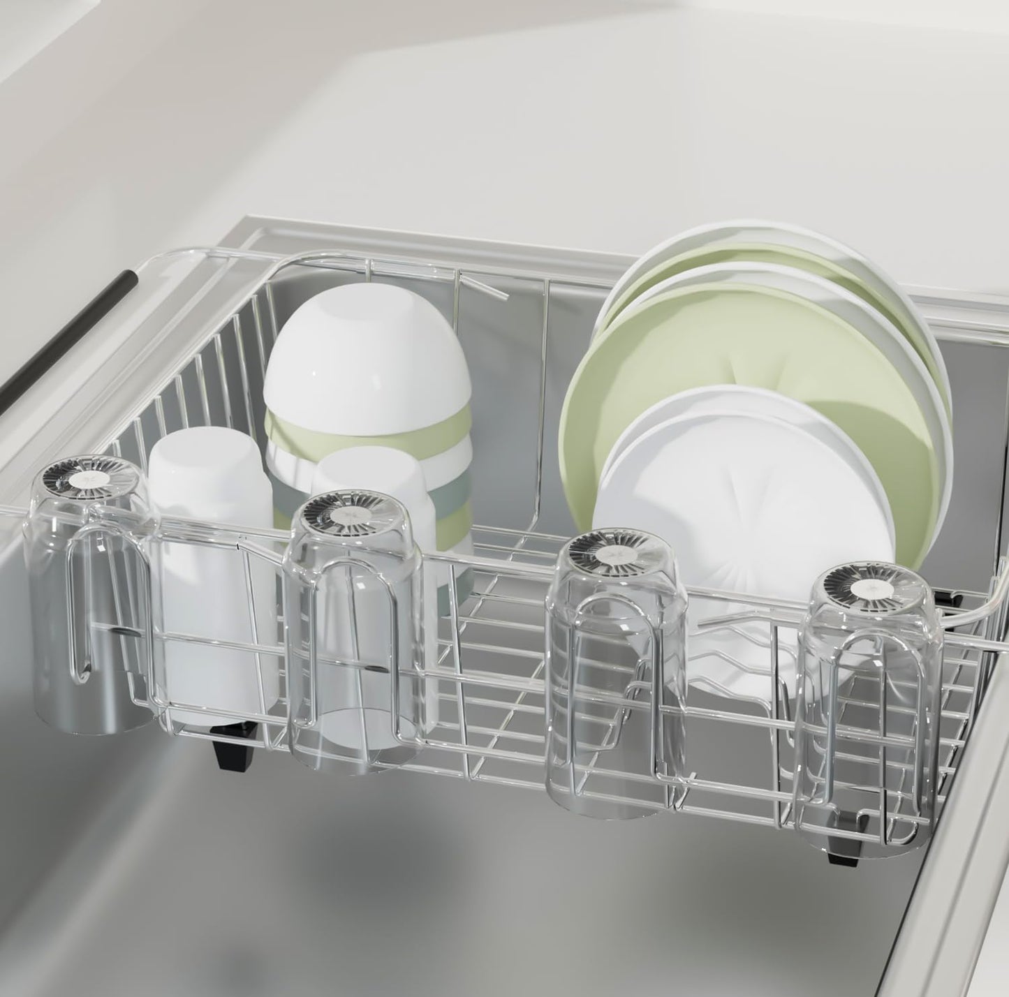 Close up of ZumenDa cup rack hooks and stainless steel finish