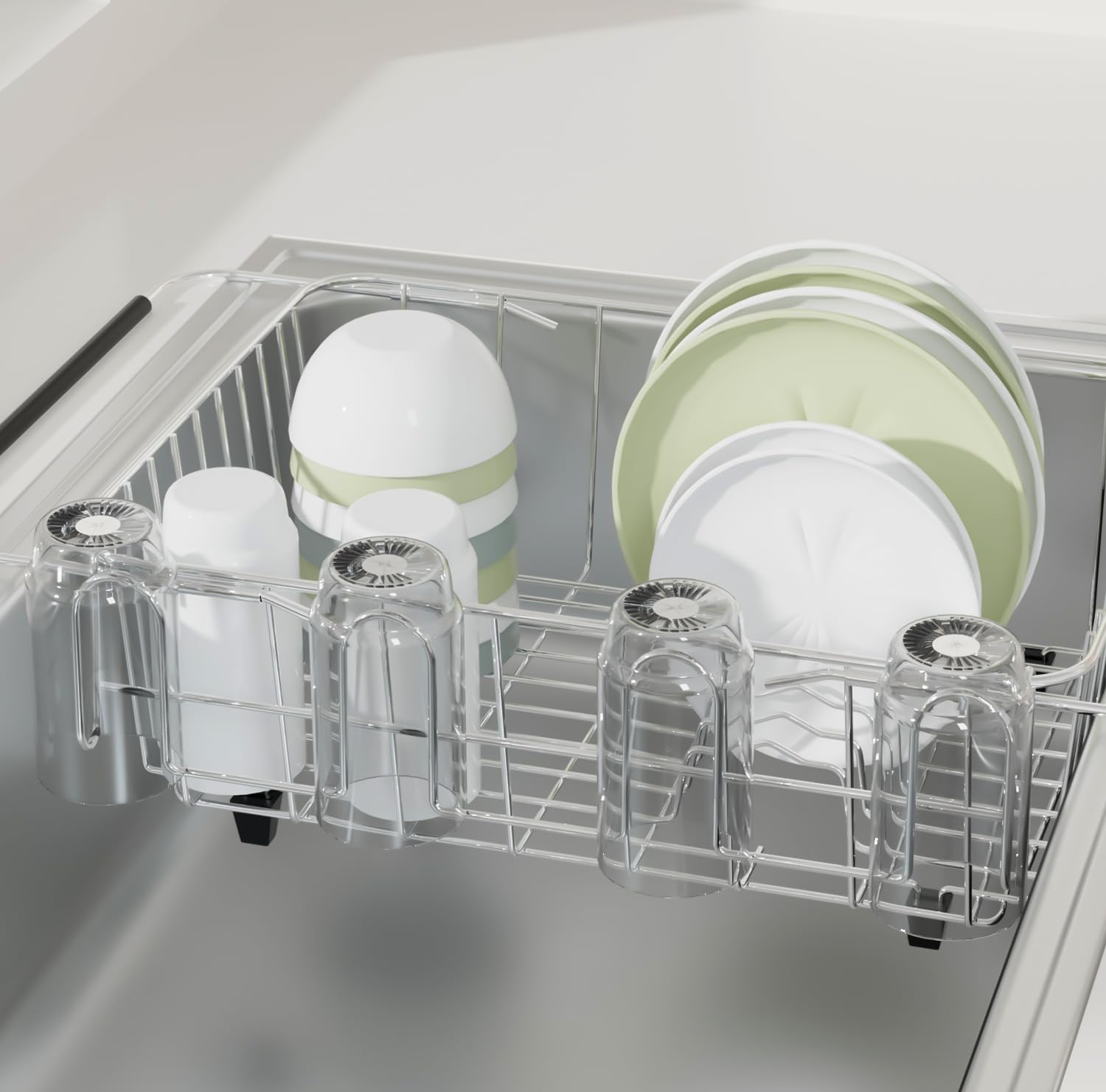 Close up of ZumenDa cup rack hooks and stainless steel finish