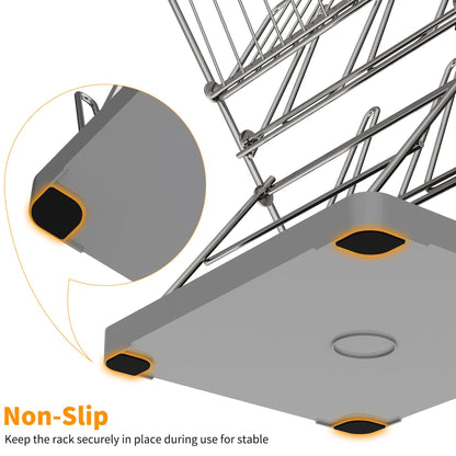 Close up of non-slip feet on the base of the drying rack