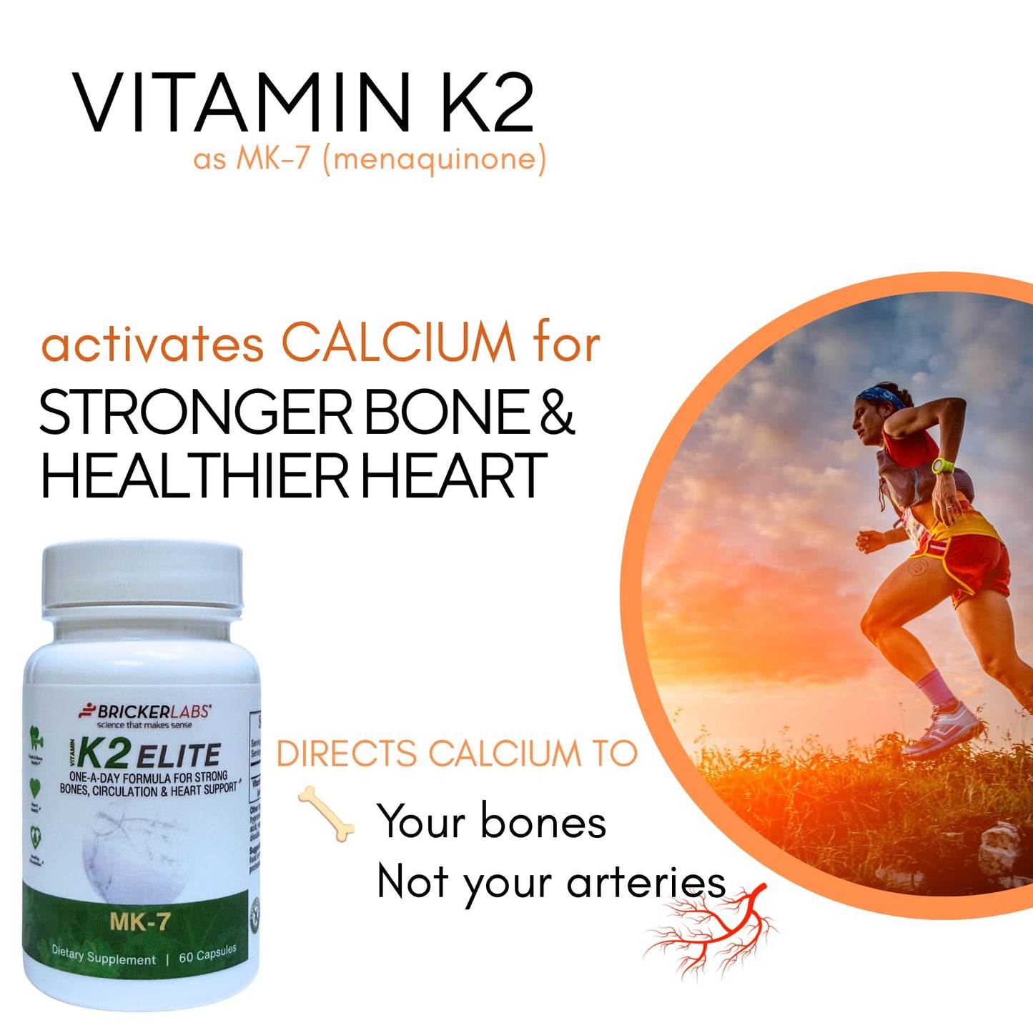 Bricker Labs Vitamin K2 Elite supplement bottle displaying ingredient facts label
