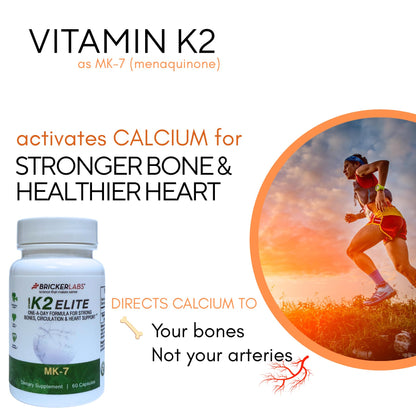 Bricker Labs Vitamin K2 Elite supplement bottle displaying ingredient facts label