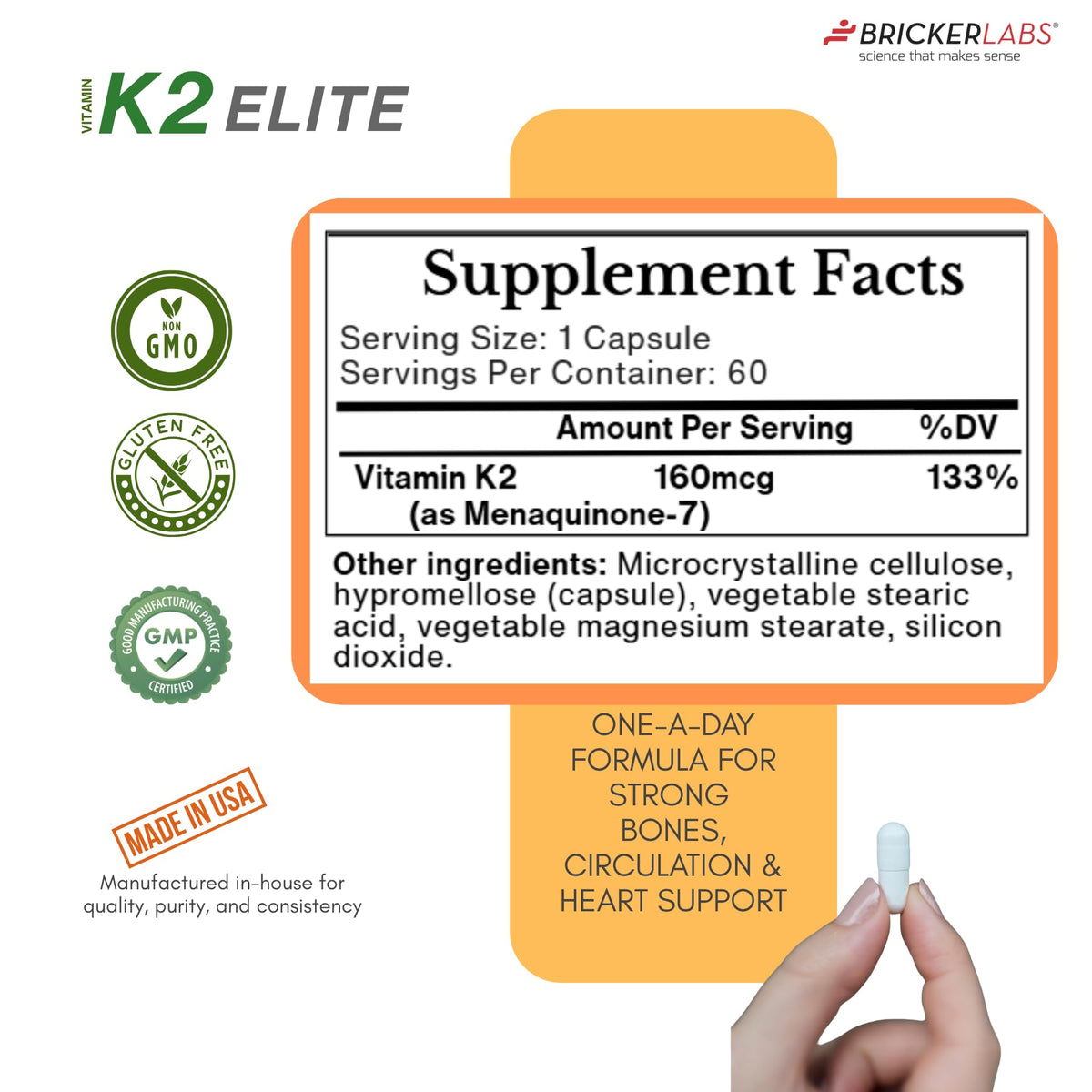 Bricker Labs K2 Elite 160mcg potency display angle