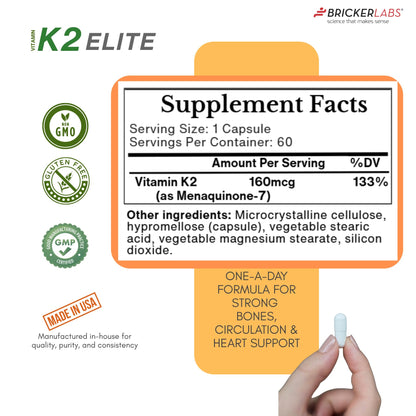 Bricker Labs high potency 160 mcg Vitamin K2 daily formula bottle close up