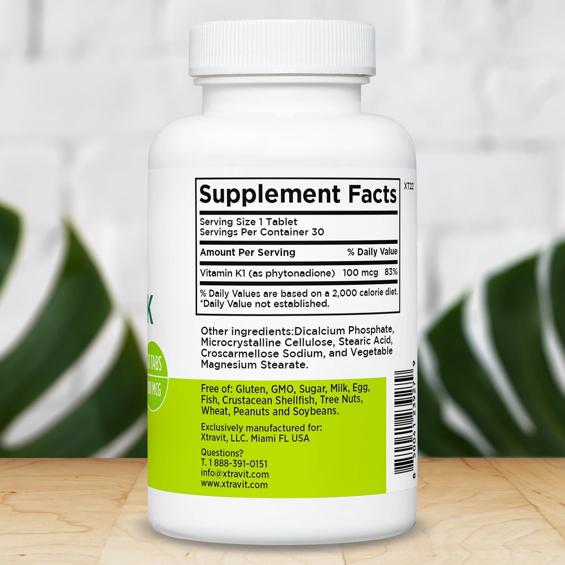 Xtravit Vitamin K dietary supplement label showing ingredient transparency and no fillers