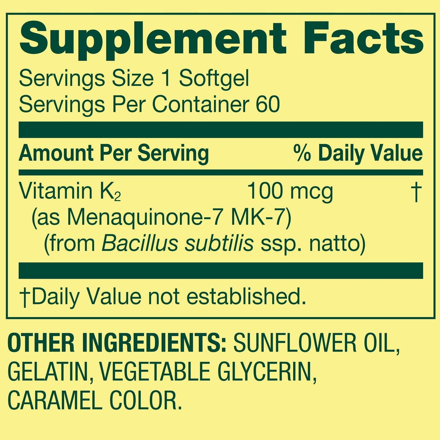 Spring Valley MK-7 vitamin K2 softgels ingredient list
