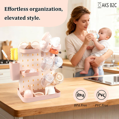 Side view of AKS B2C bottle rack with organized accessories