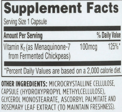 Side angle view of clean label USA imported Whole Foods Market Vitamin K2
