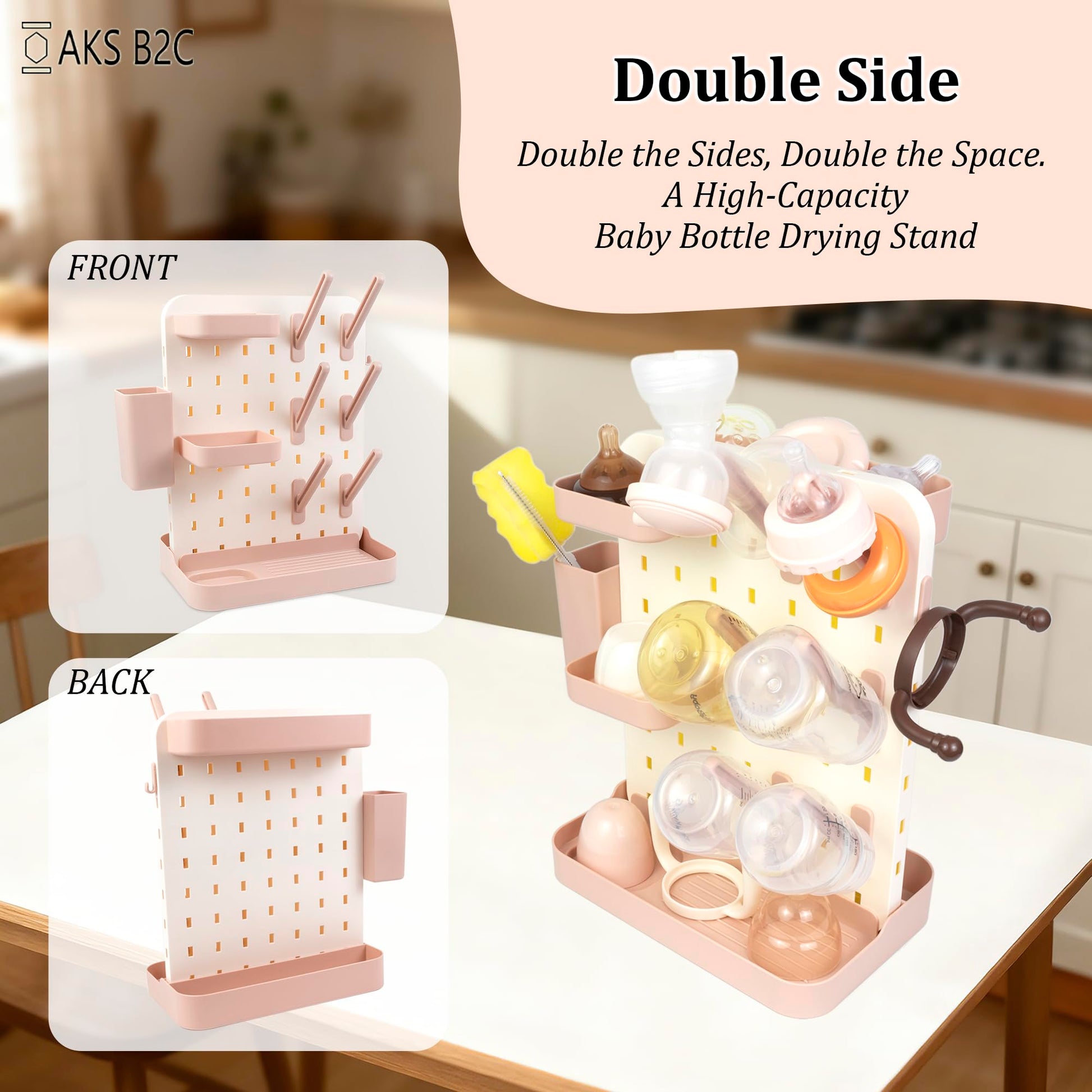 Drying rack with baby bottles and pump parts