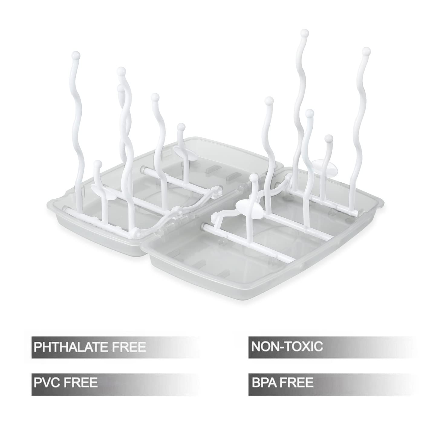 PandaEar grey bottle drying rack on kitchen countertop