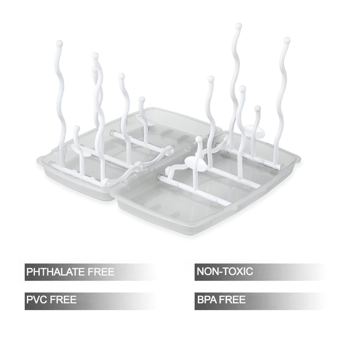 PandaEar grey bottle drying rack on kitchen countertop