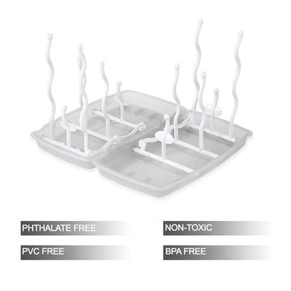 PandaEar grey bottle drying rack on kitchen countertop