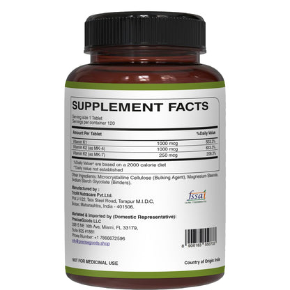 Pure Nutrition Vitamin K Complex 120 vegetarian tablets clear plastic seal view