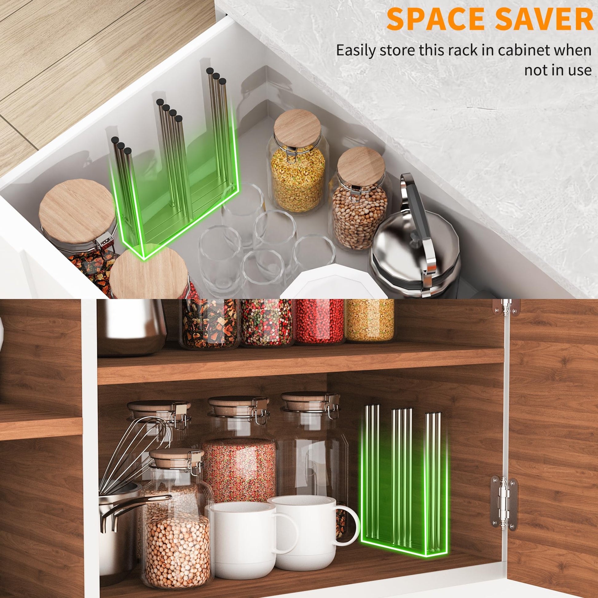 Collapsible bottle drying rack folded for storage
