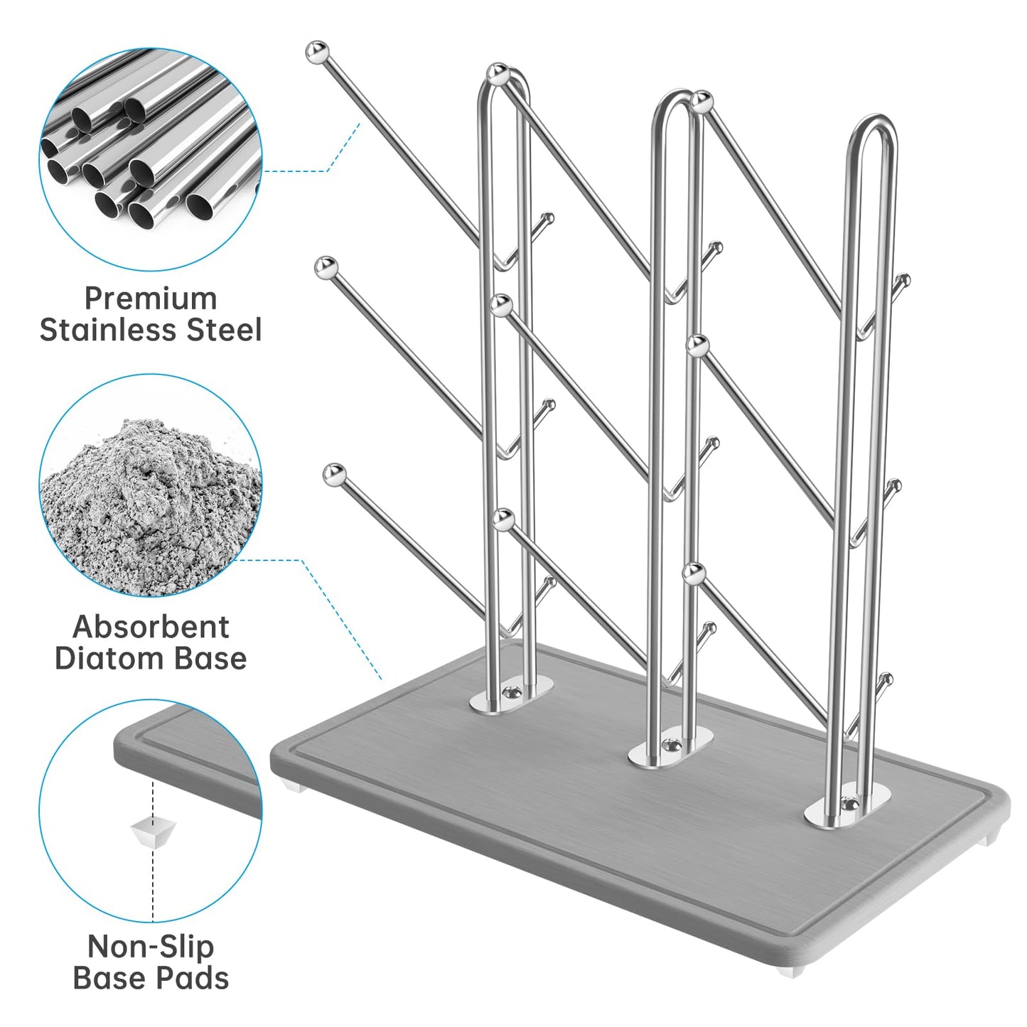 Foldable stainless steel bottle drying rack for kitchen