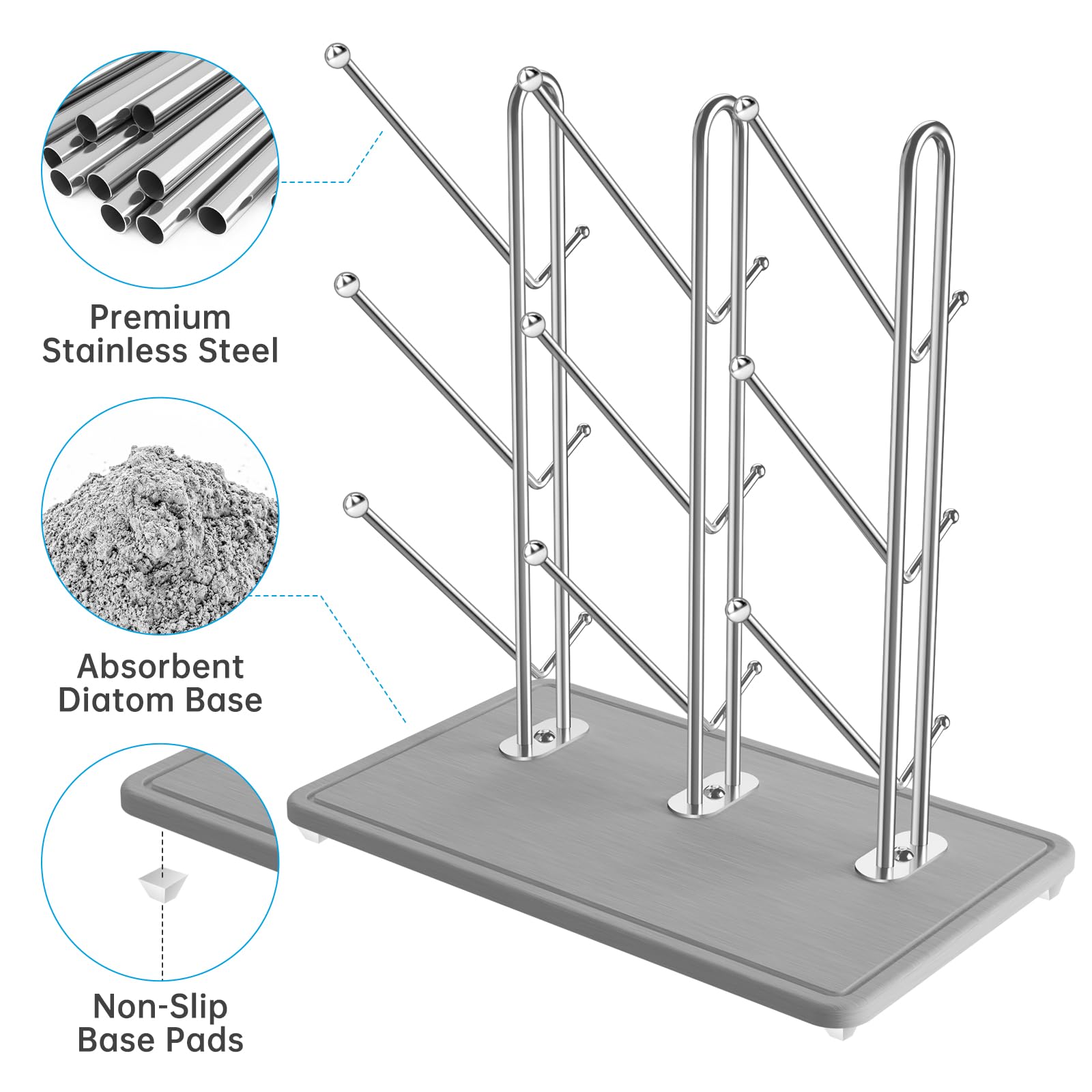 Foldable stainless steel bottle drying rack for kitchen
