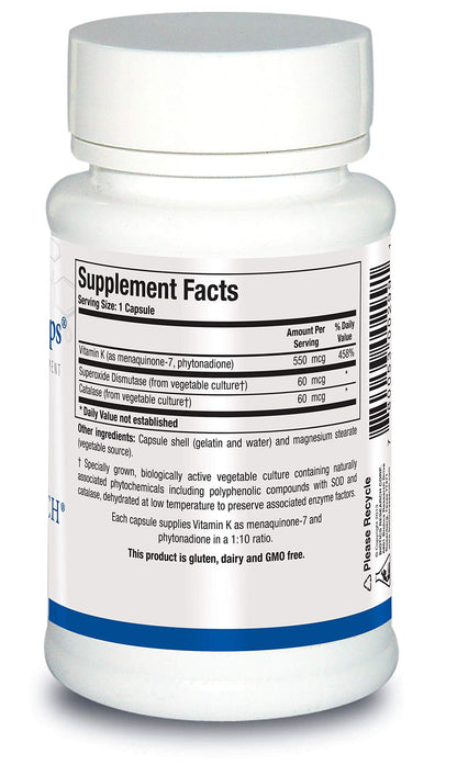 Biotics Research Vitamin K supplement nutritional facts label showing K1 and K2 MK7 ingredients