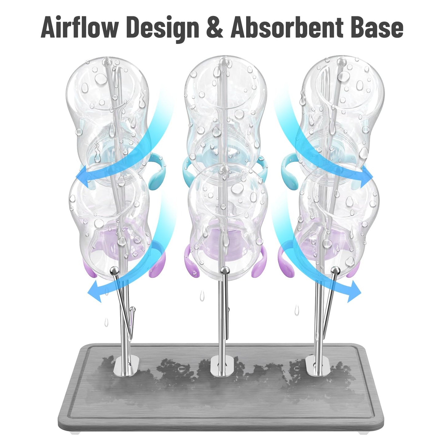 NiHome bottle drying stand holding bottles and lids
