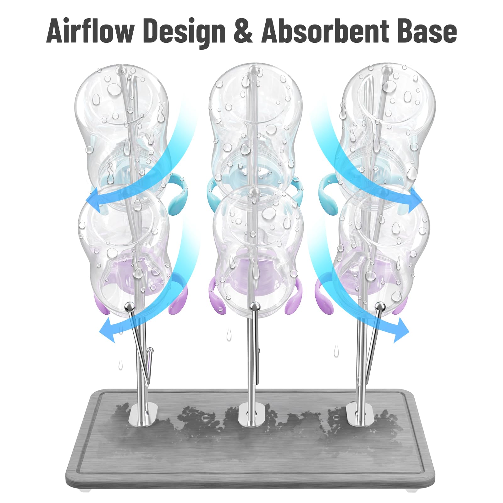 NiHome bottle drying stand holding bottles and lids