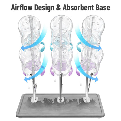 NiHome bottle drying stand holding bottles and lids