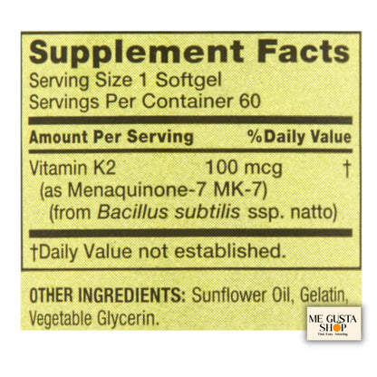 Spring Valley Vitamin K2 one hundred micrograms supplement bottle next to the included weekly pill organizer