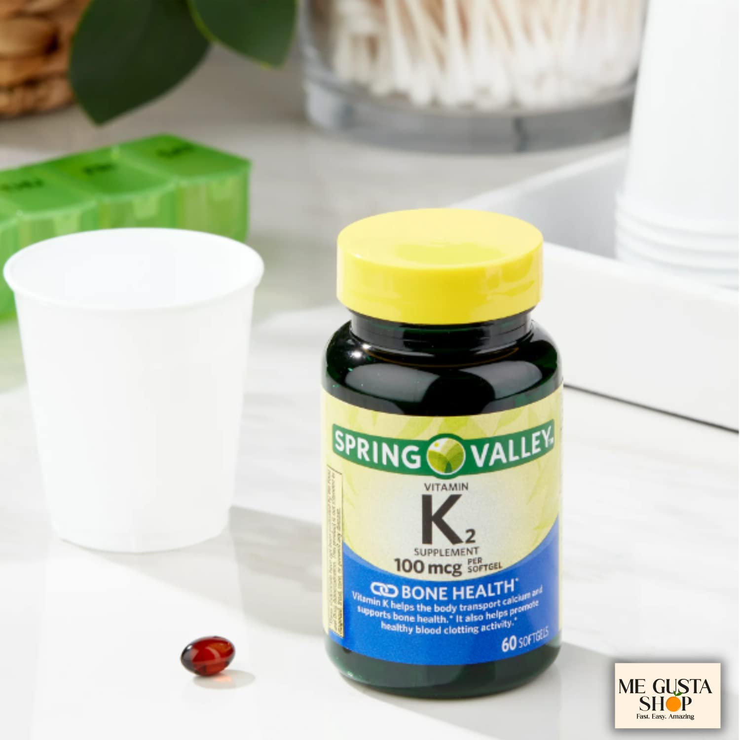 Back label of authentic USA imported Spring Valley Vitamin K2 detailing dosage and allergen free status