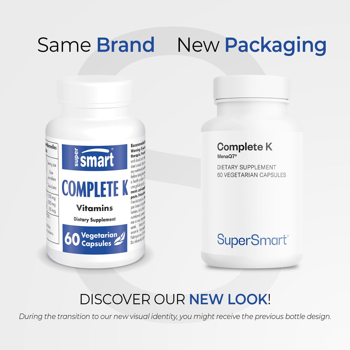 SuperSmart Complete K supplement facts label showing K1 K2 MK4 and MK7 ingredients