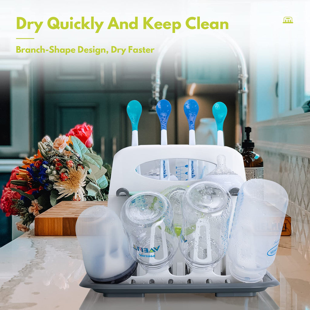 White Carebabymore drying rack with removable drip tray