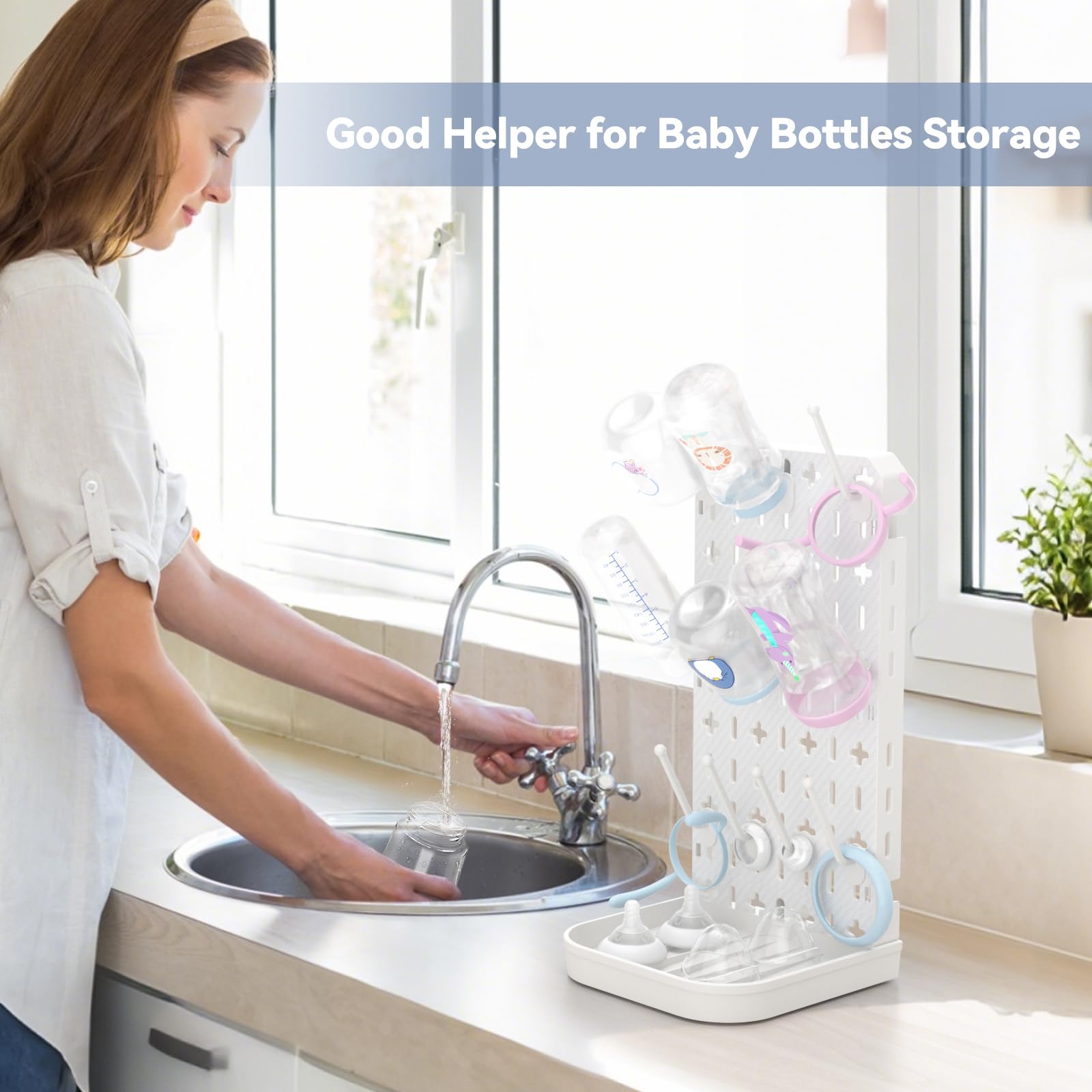 Clesoo bottle drying rack with removable drip tray detail