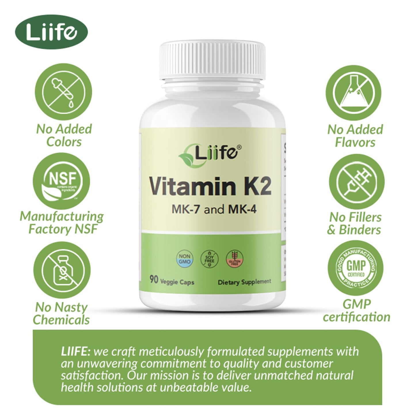 LIIFE high bioavailability vitamin K2 vegetable capsules pouring out