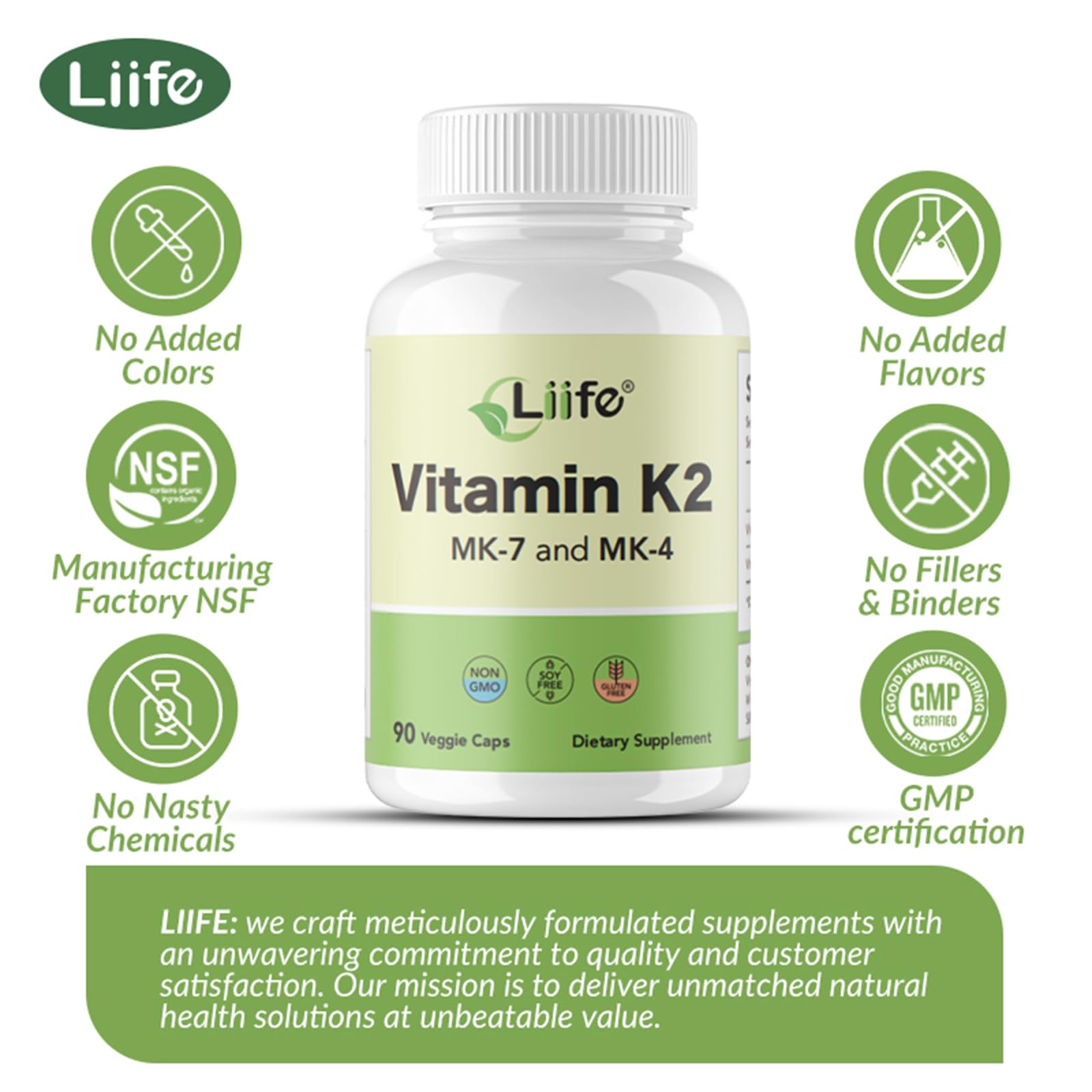 LIIFE high bioavailability vitamin K2 vegetable capsules pouring out