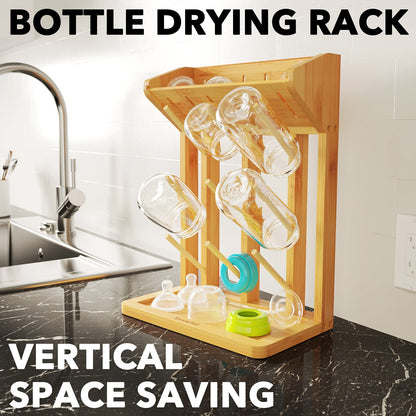 SpaceAid bamboo bottle organizer holding nine baby bottles