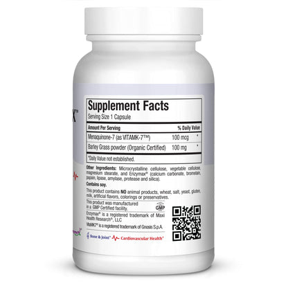 Maxi Health Vitamin K2 supplement label showing ingredients and VitaMK7 specifications