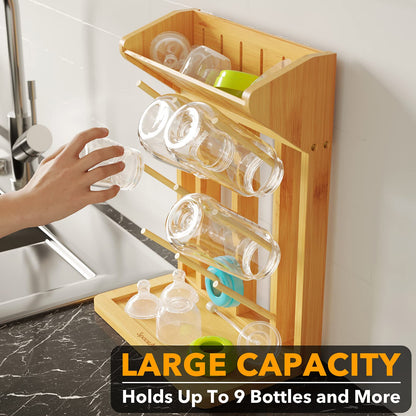 Close up of wooden pegs on SpaceAid baby bottle drying rack