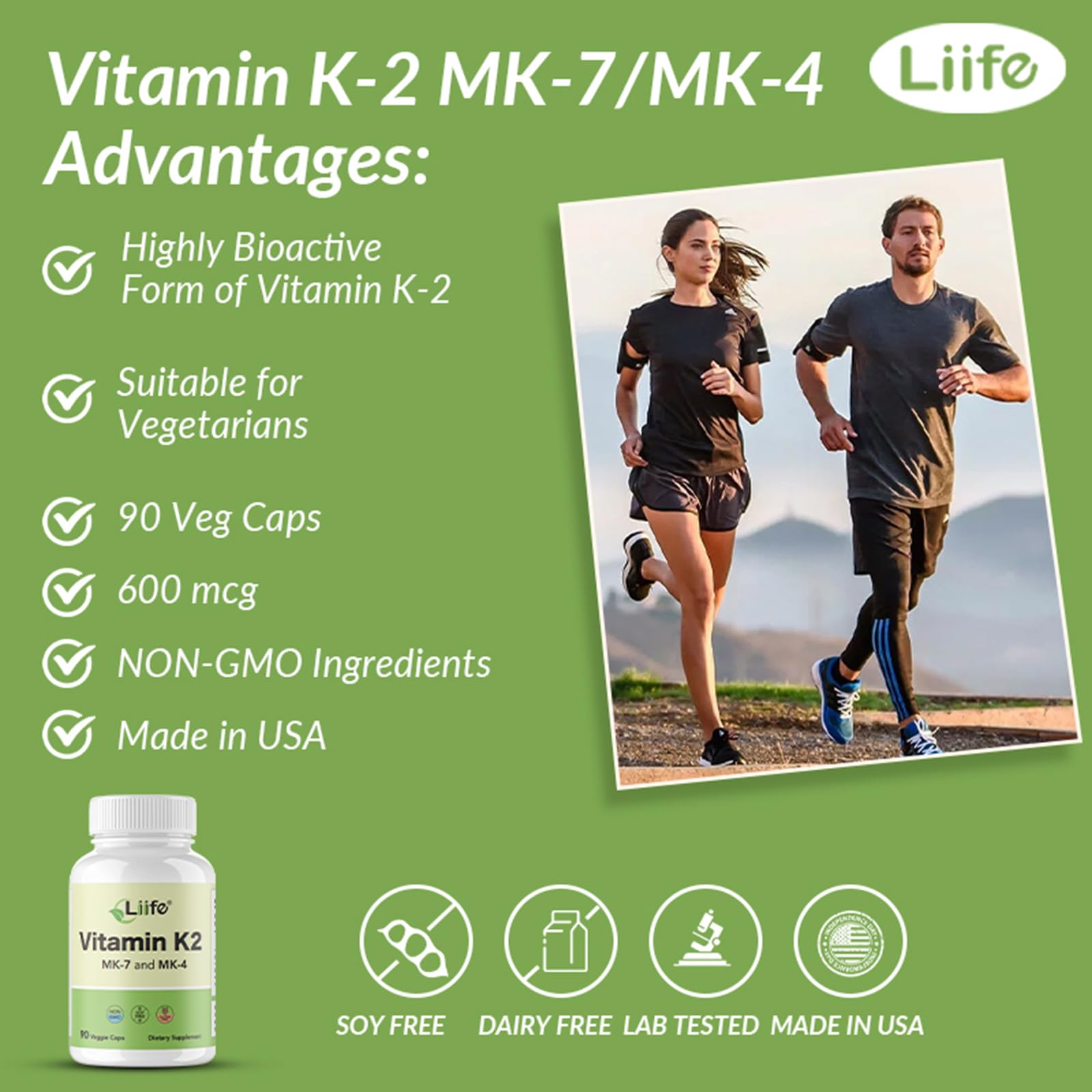 LIIFE authentic USA imported vitamin K2 package with safety seal