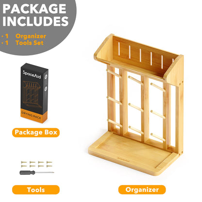 SpaceAid bamboo drying rack showing dimensions in kitchen