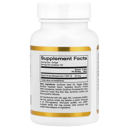 Side label of authentic Lake Avenue Vitamin K2 supplement highlighting vegetarian and non-GMO certification
