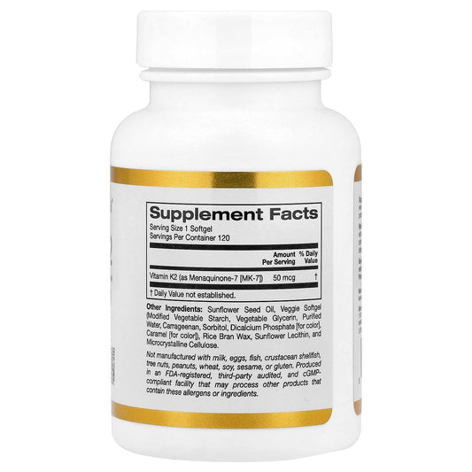 Side label of authentic Lake Avenue Vitamin K2 supplement highlighting vegetarian and non-GMO certification