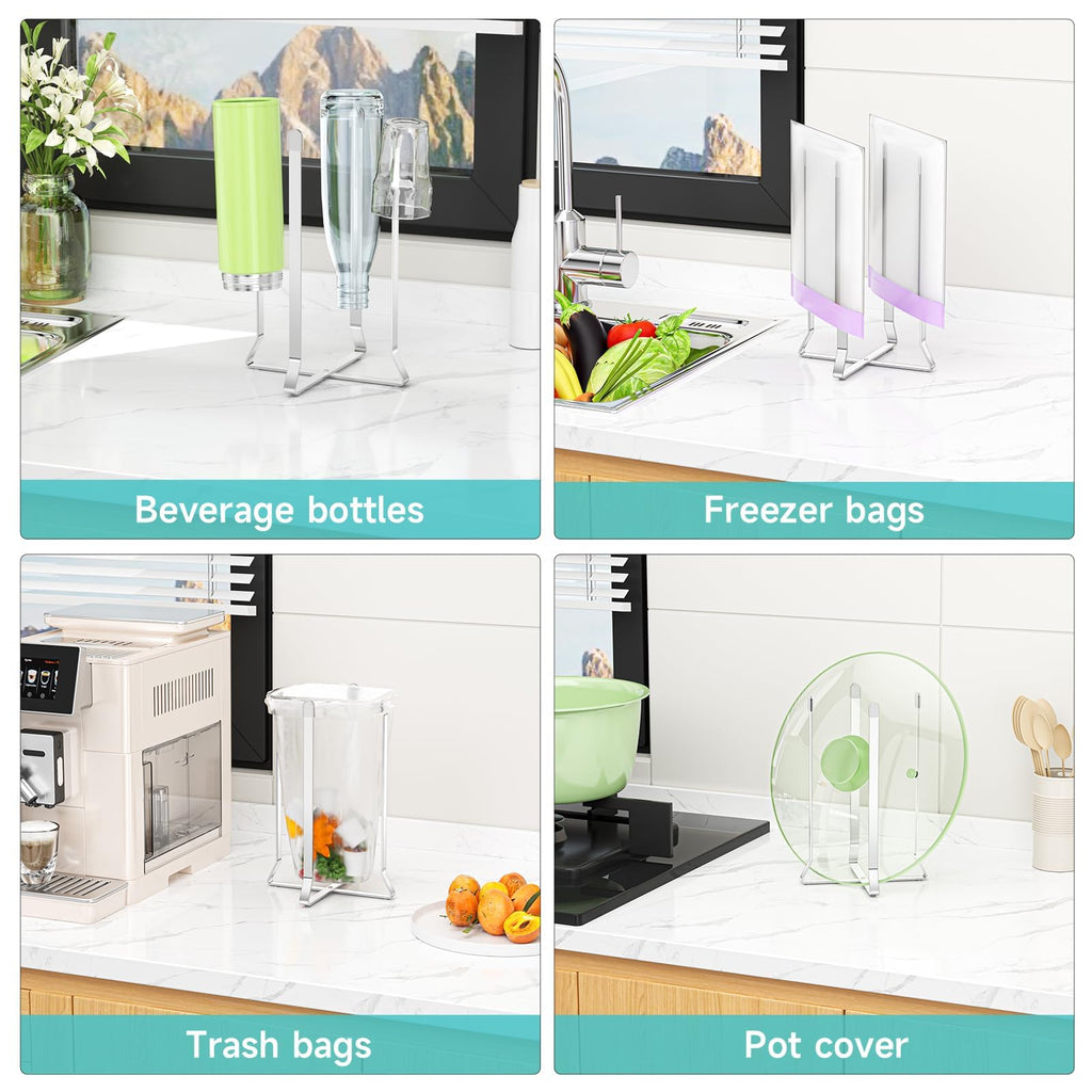 Angled view of Xilimen metal drying rack on countertop