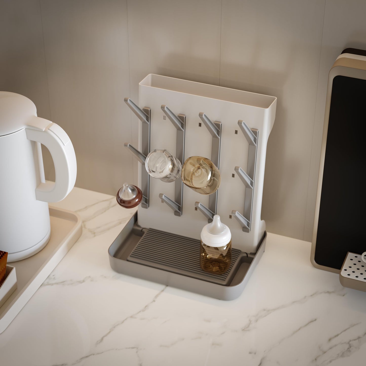Ieek baby bottle rack showing modular three-part assembly