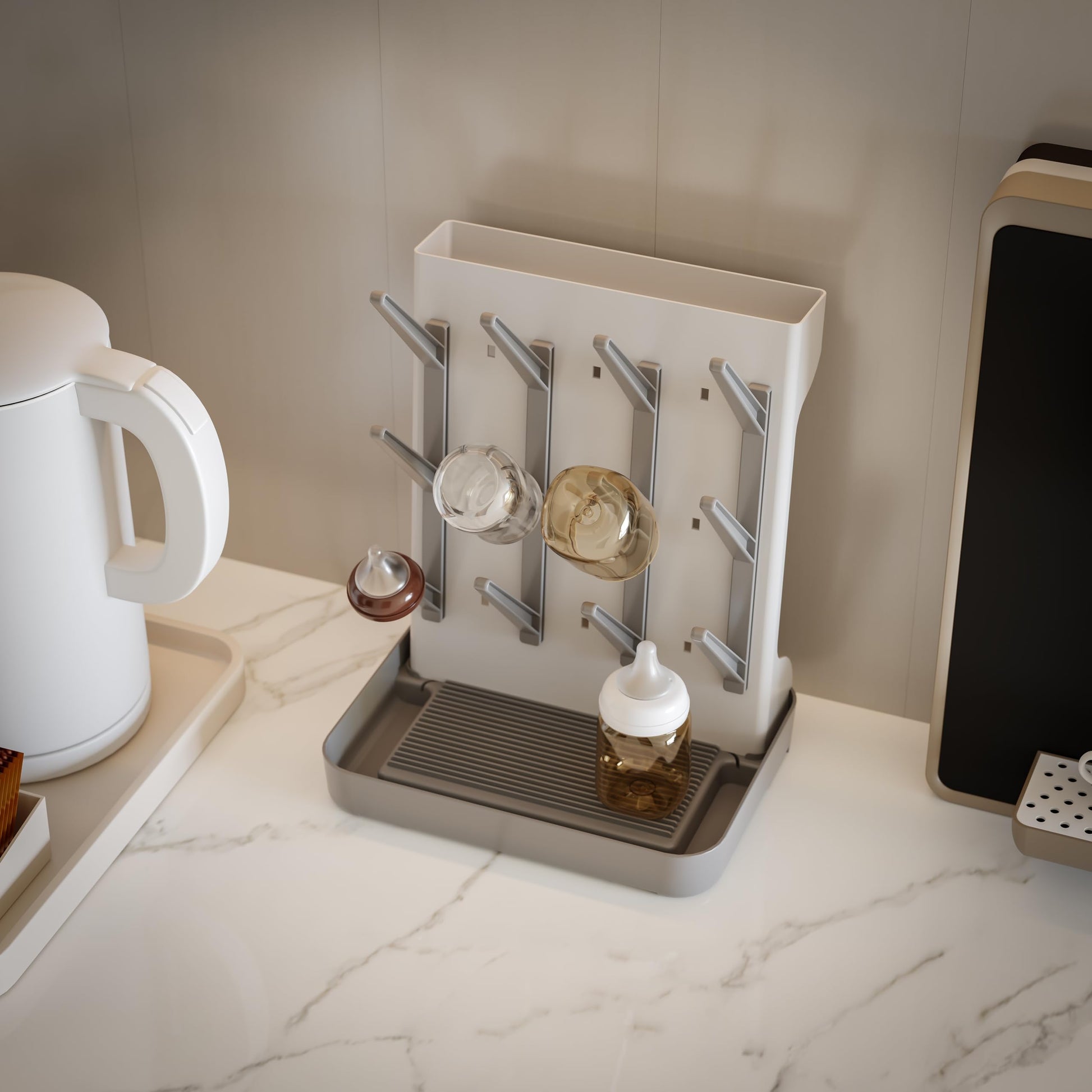 Ieek baby bottle rack showing modular three-part assembly