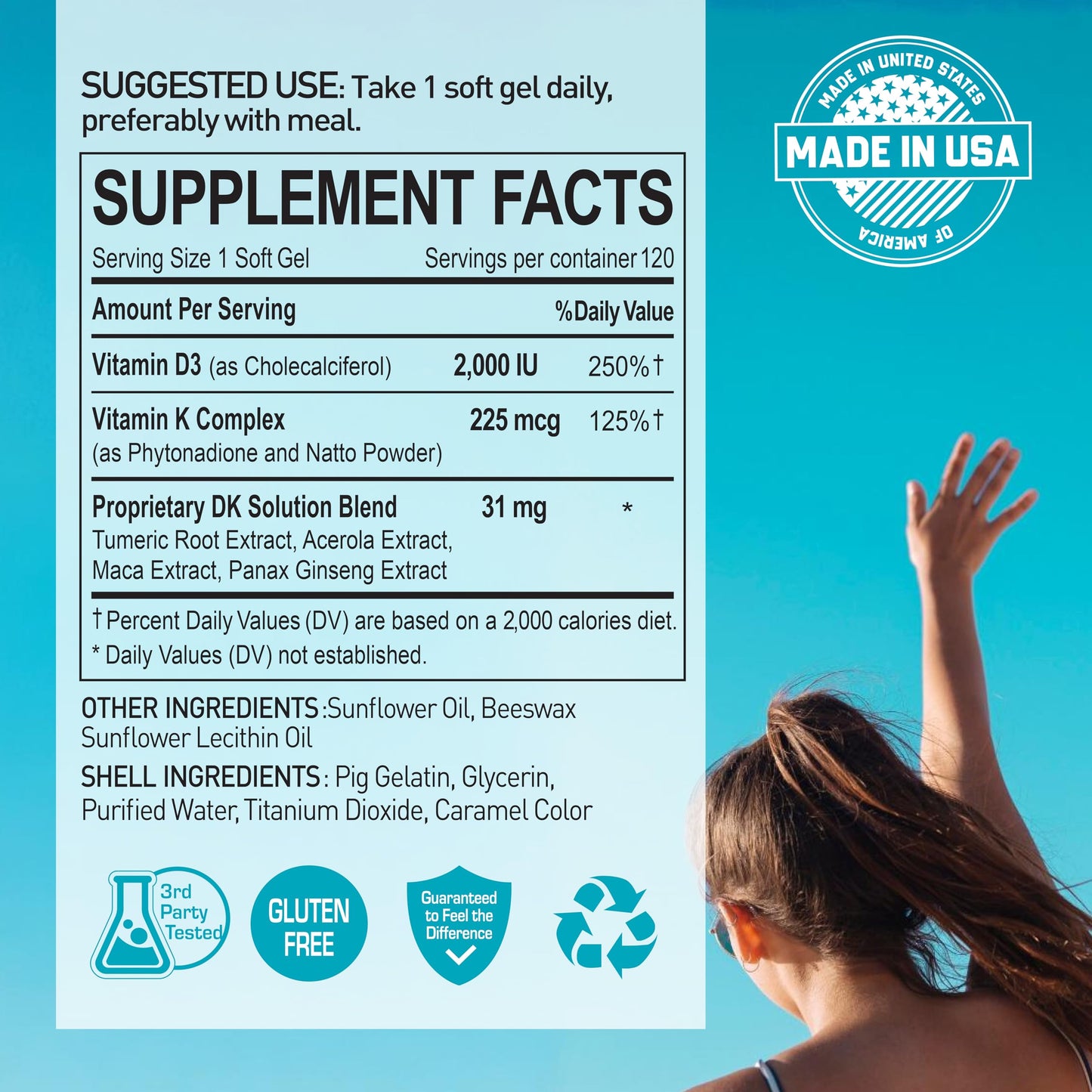 Nanowell bone and muscle strength supplement capsule container side panel facts