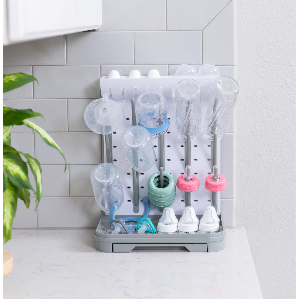 Close up of Velakade bottle drying rack base and upright hooks