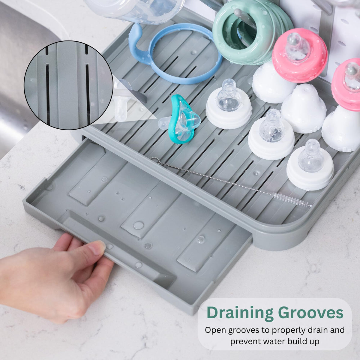 White and gray Velakade bottle rack showing stable anti tip base