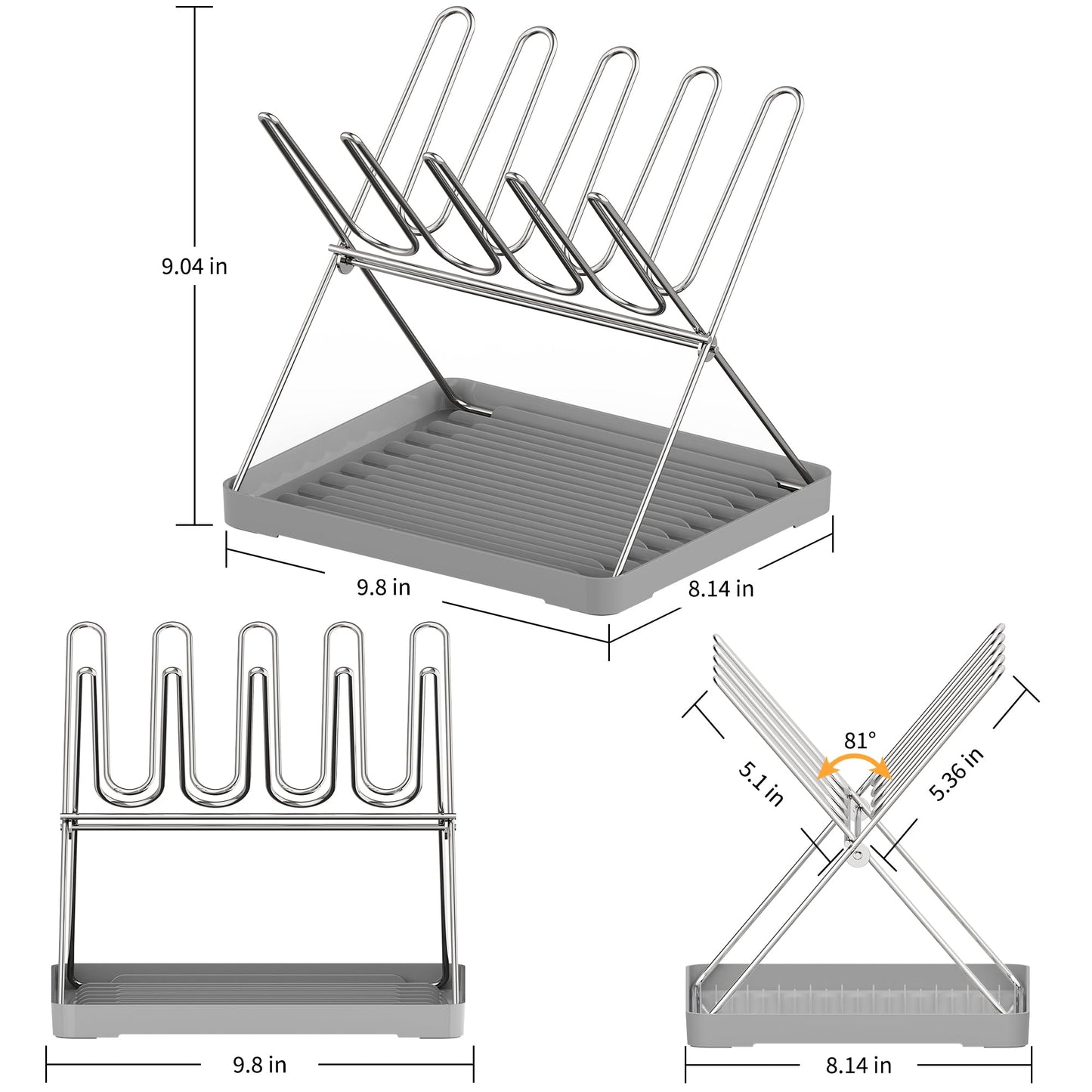 Foldable water bottle drying rack with items organized vertically