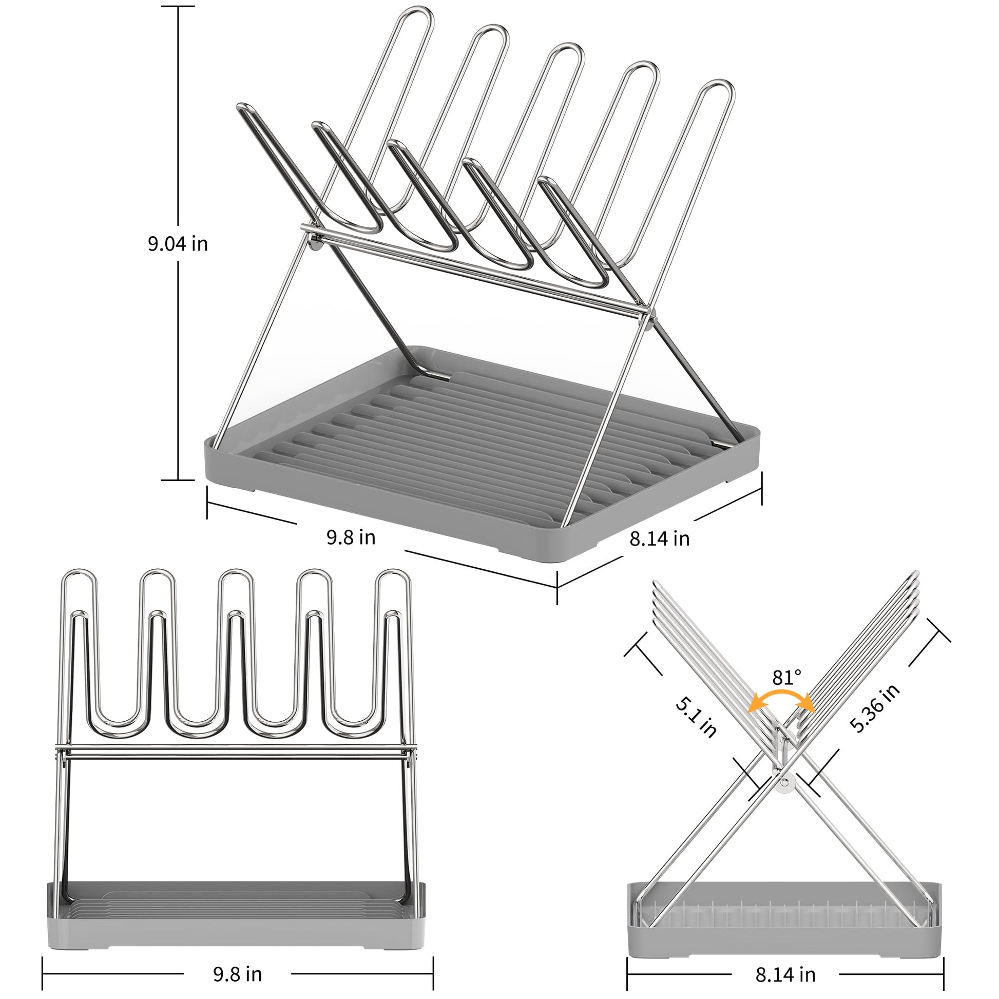 Foldable water bottle drying rack with items organized vertically