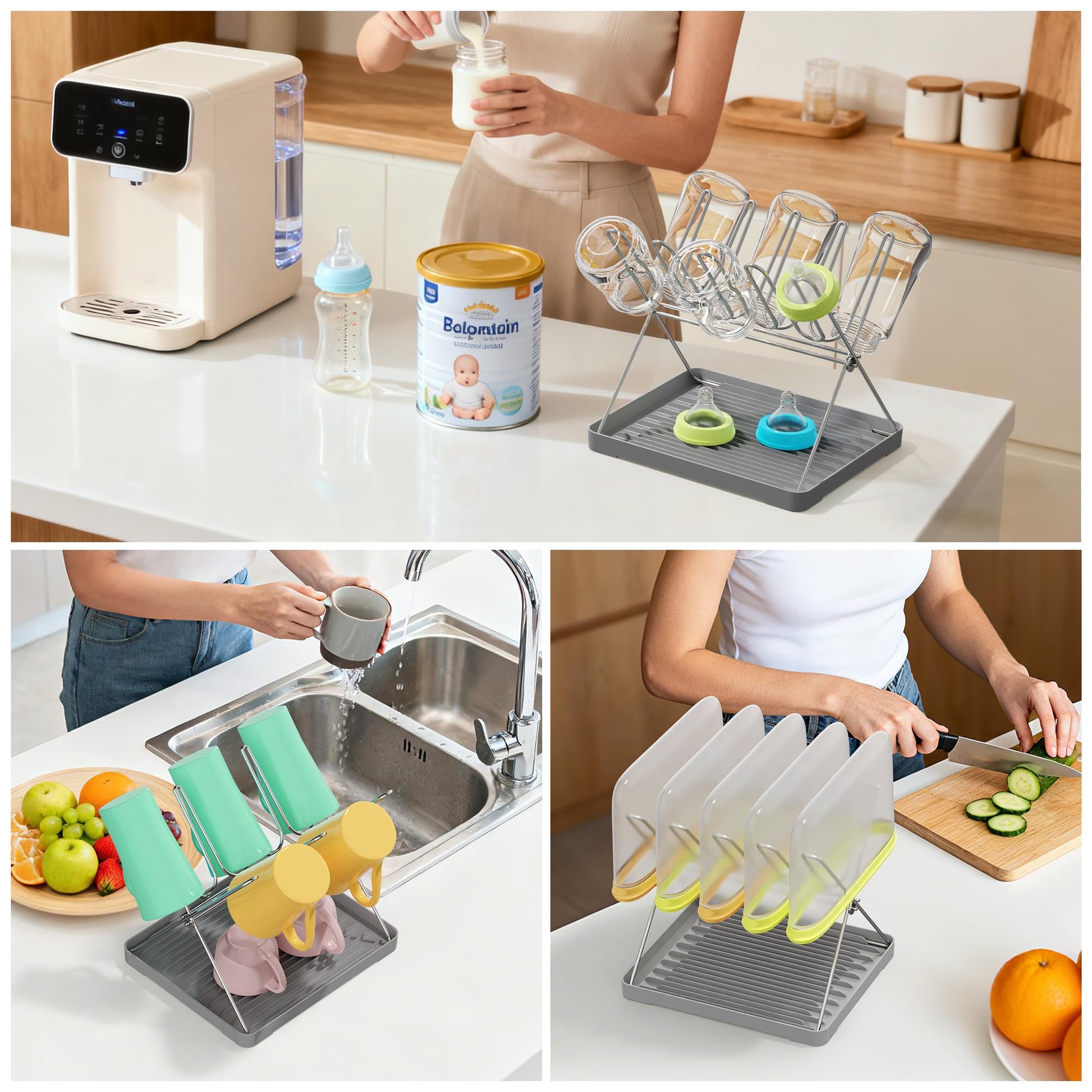 Solvrix kitchen organizer showing removable plastic drain tray