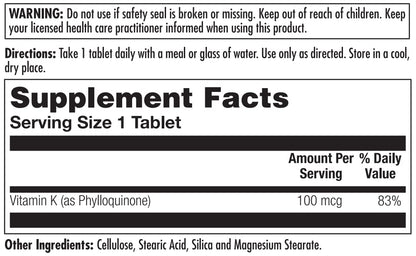 Authentic KAL phylloquinone vitamin K supplement showing label details and dietary information