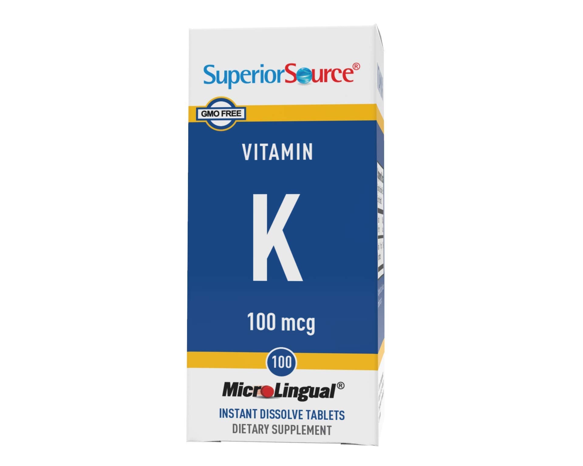 Nutritional facts and phytonadione ingredient label on Vitamin K1 micro tablets.